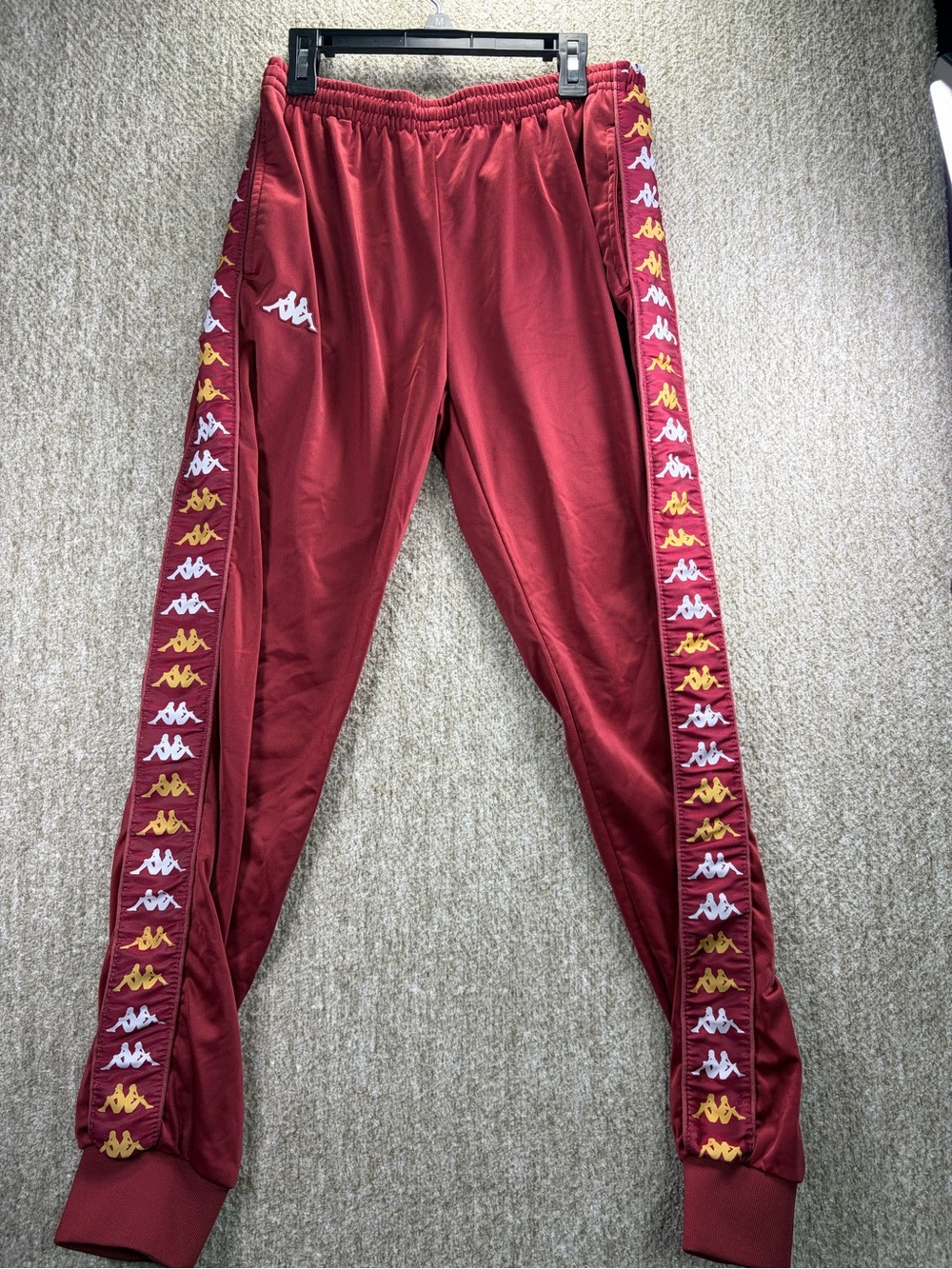 Kappa Red Track Joggers with White & Yellow Logo Tape